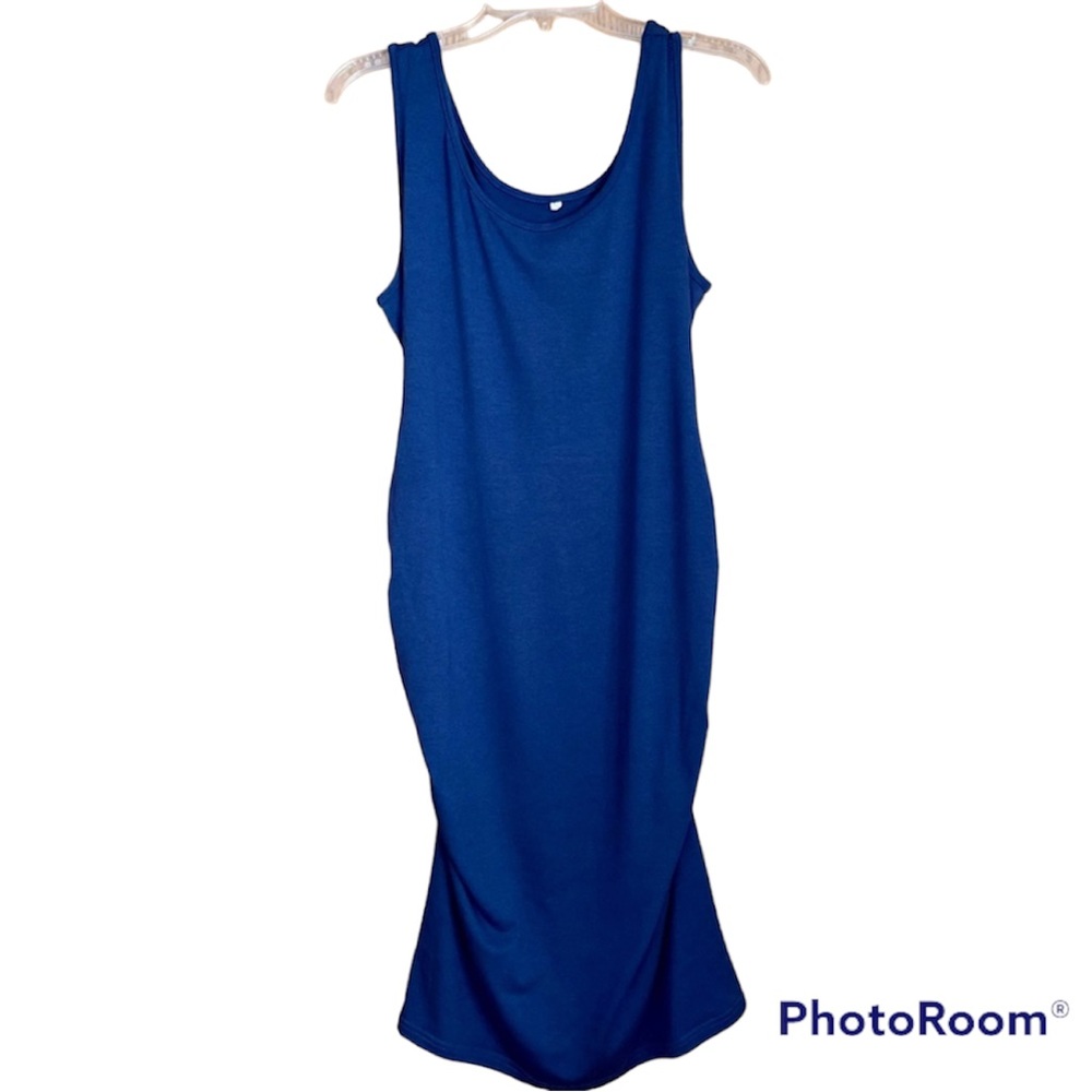 Maternity Sleeveless Tank Dresses Navy blue Side Ruching Bodycon Dress Size L